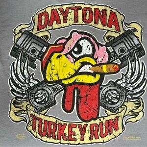 Y2K Daytona Turkey Run Graphic T-Shirt Women Small Short Sleeve 100% Cotton Gray